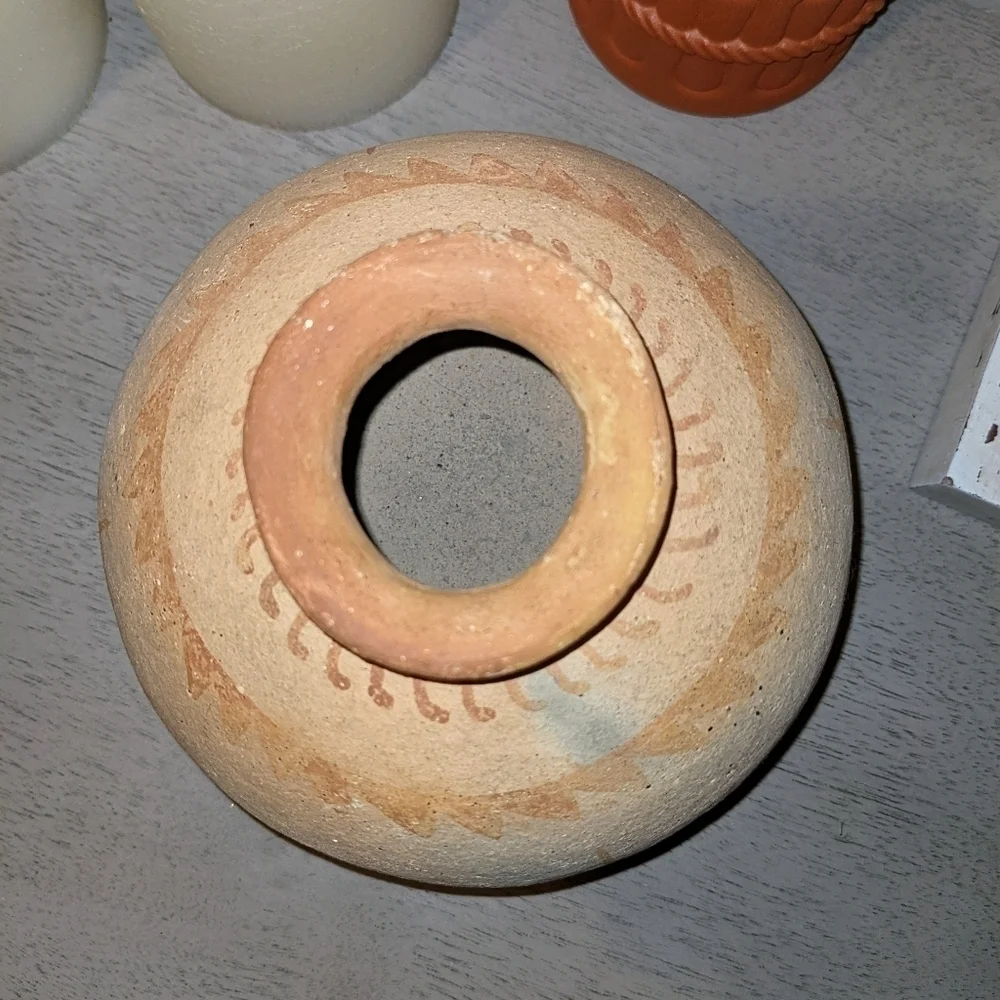 Small Handmade Bottleneck Ceramic Clay Detailed Vase